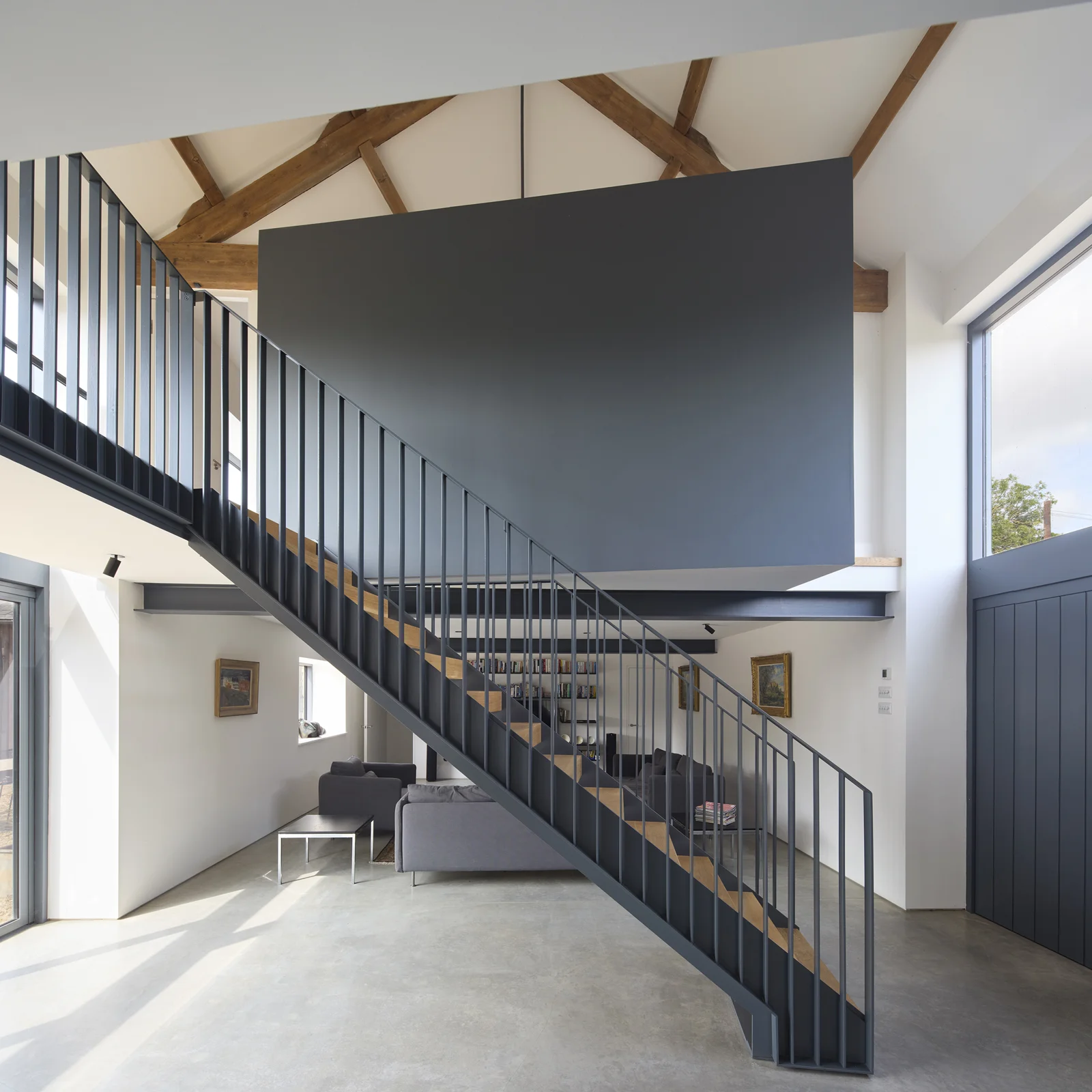 Timber stair and upper-level landing at Rough Hill Farm