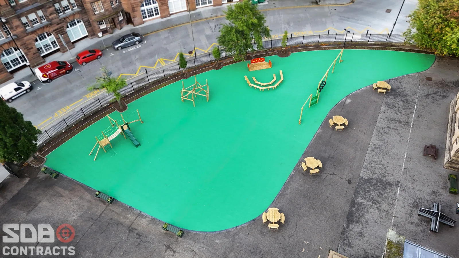 Aerial view of the High School of Dundee play area, supplied by SDB Contracts